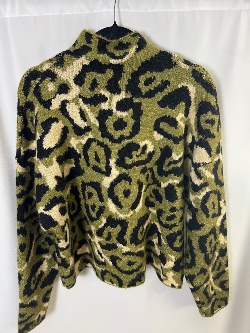 Zara Leopard Print Turtleneck Sweater Medium Animal Print Green - Picture 6 of 8